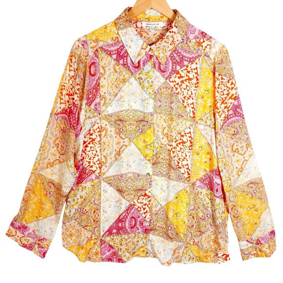 Rose & Olive Tops - Rose & Olive, XL Button Down Blouse, Long Sleeve, Multi Paisley Patchwork Print